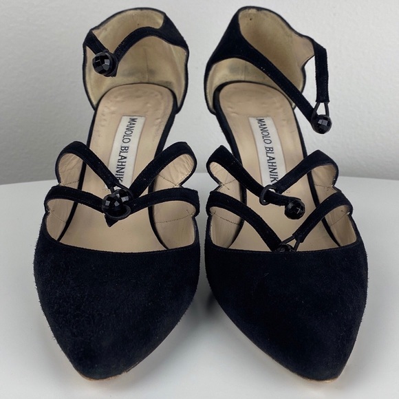Manolo Blahnik Black Suede Ankle Strap Pumps - Picture 2 of 10
